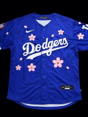 Nike x Takashi murakami Dodgers Cherry Blossom Baseball Jersey - Blue & Pink